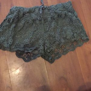 Olive Green Lace Shorts